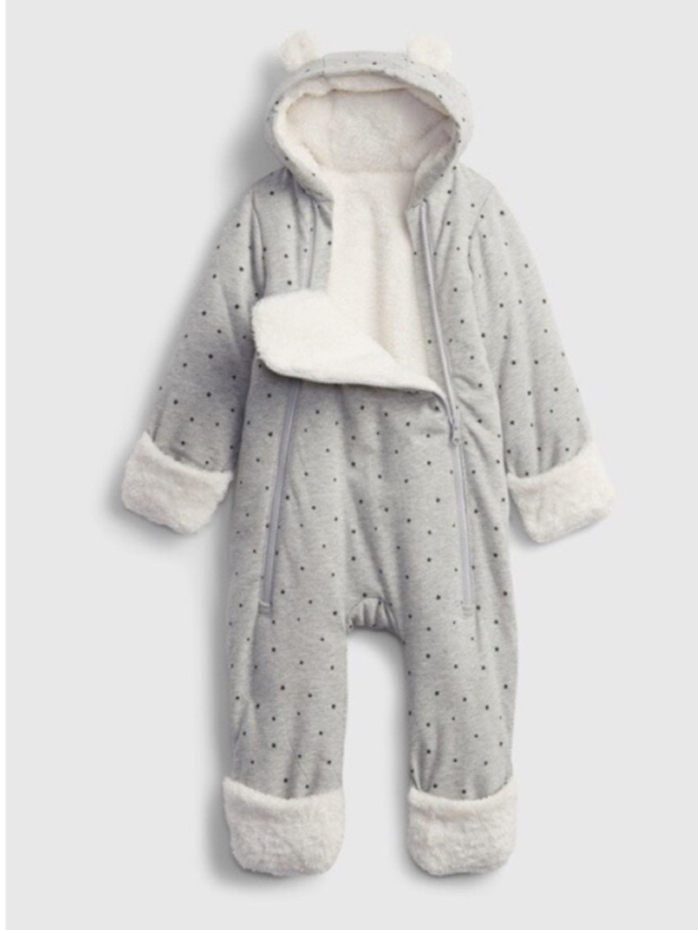 GAP Gray Dot Sherpa-Lined Hooded One-Piece Winter Coverup Jacket